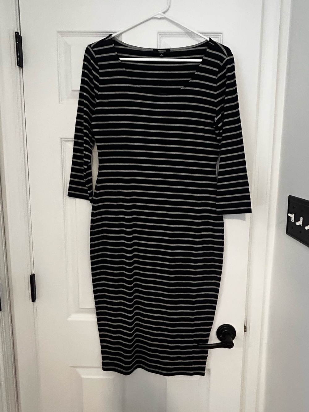 Premise Stretch Jersey Navy & Gray Striped Midi Dress, M
